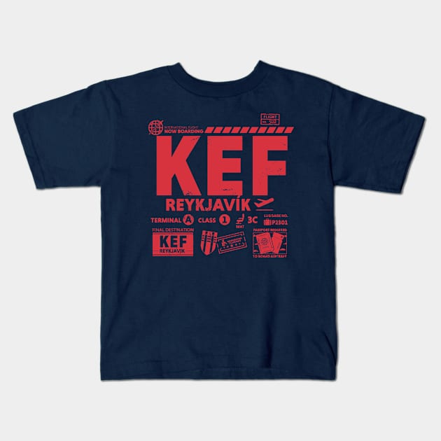 Vintage Reykjavik KEF Airport Code Travel Day Retro Travel Tag Iceland Kids T-Shirt by Now Boarding